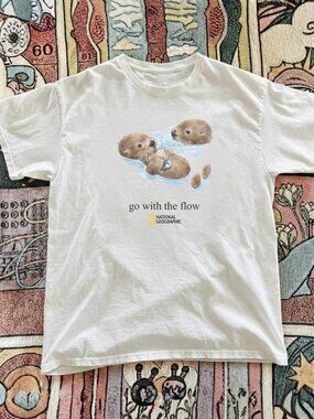 White National Geographic "go with the flow" T shirt